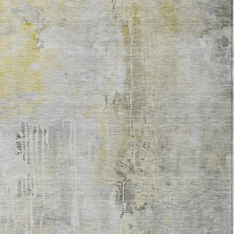 9' X 12' Silver Abstract Washable Indoor Outdoor Area Rug