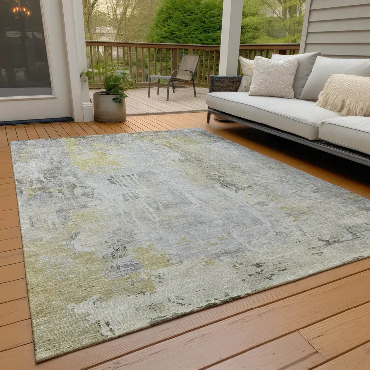 9' X 12' Silver Abstract Washable Indoor Outdoor Area Rug