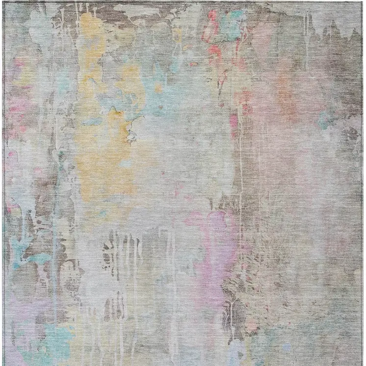8' X 10' Taupe Abstract Washable Indoor Outdoor Area Rug