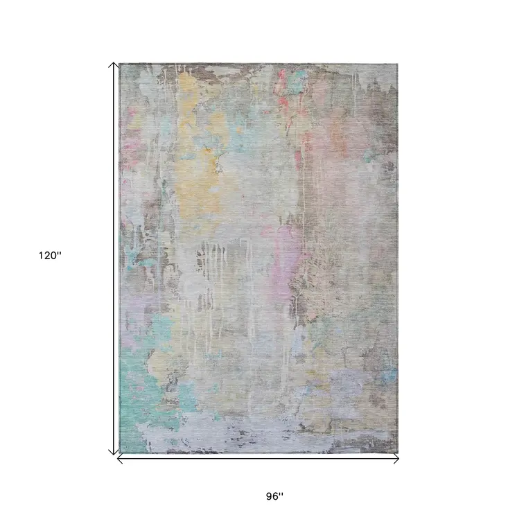 8' X 10' Taupe Abstract Washable Indoor Outdoor Area Rug