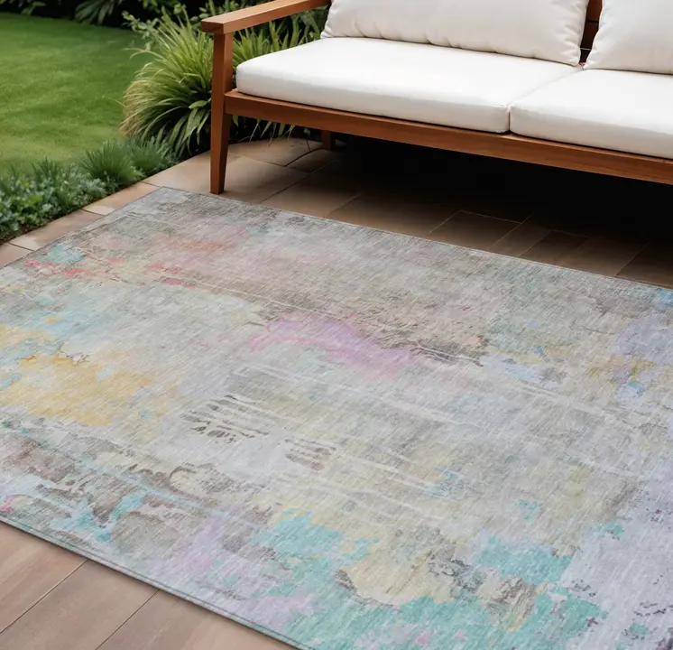8' X 10' Taupe Abstract Washable Indoor Outdoor Area Rug