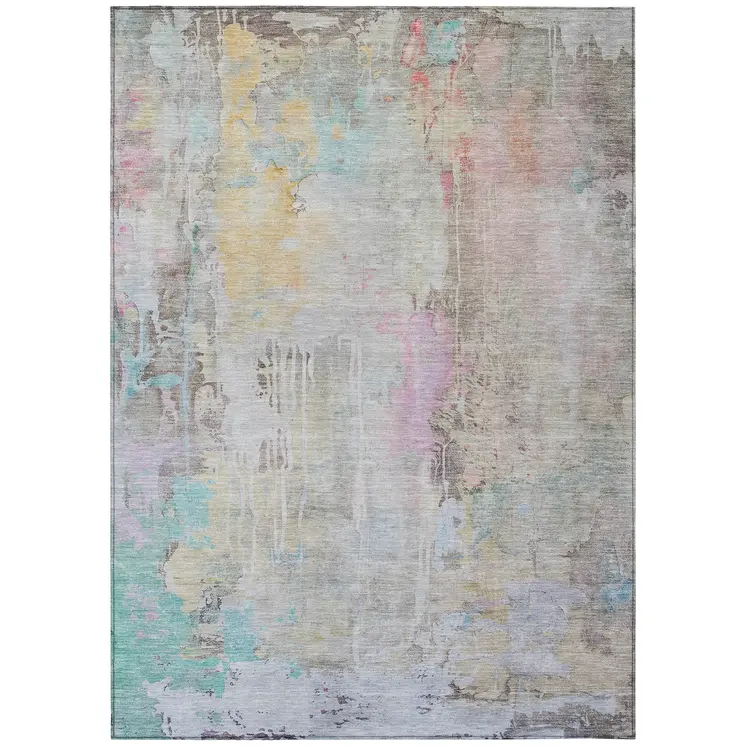 8' X 10' Taupe Abstract Washable Indoor Outdoor Area Rug