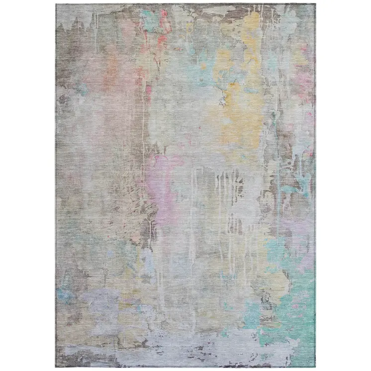 10' X 14' Taupe Abstract Washable Indoor Outdoor Area Rug