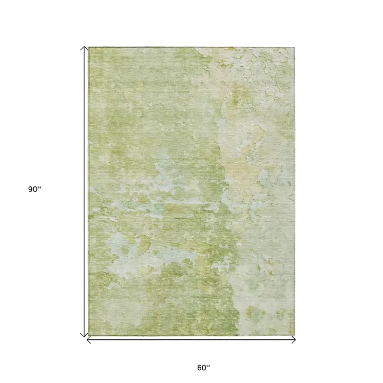 5' X 8' Artichoke Green Abstract Washable Indoor Outdoor Area Rug