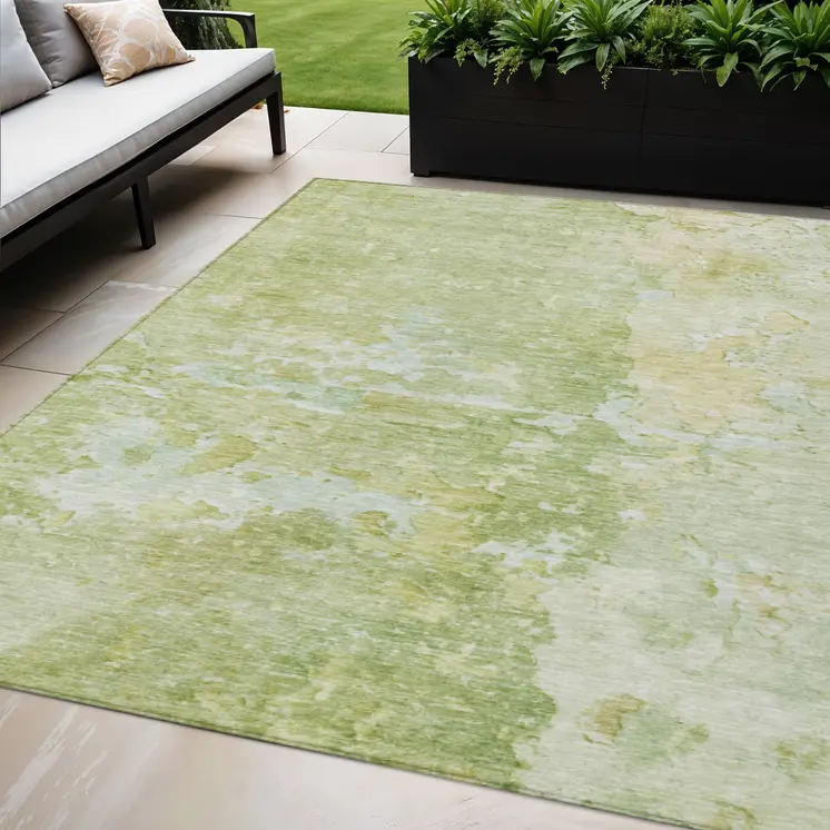 5' X 8' Artichoke Green Abstract Washable Indoor Outdoor Area Rug