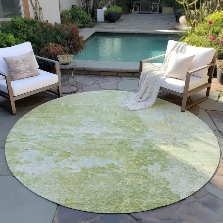 8' Artichoke Green Round Abstract Washable Indoor Outdoor Area Rug