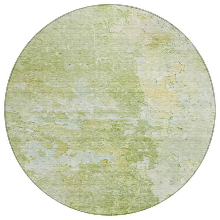 8' Artichoke Green Round Abstract Washable Indoor Outdoor Area Rug