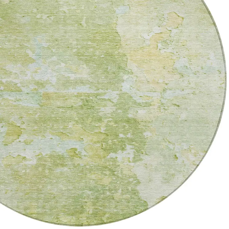 8' Artichoke Green Round Abstract Washable Indoor Outdoor Area Rug