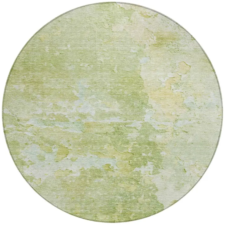 8' Artichoke Green Round Abstract Washable Indoor Outdoor Area Rug