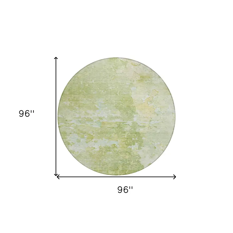 8' Artichoke Green Round Abstract Washable Indoor Outdoor Area Rug