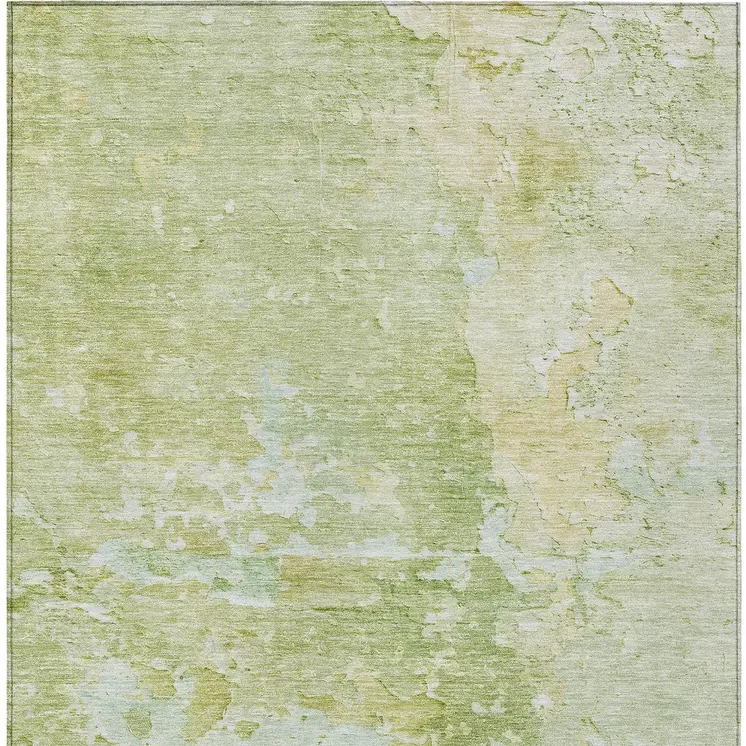 9' X 12' Artichoke Green Abstract Washable Indoor Outdoor Area Rug