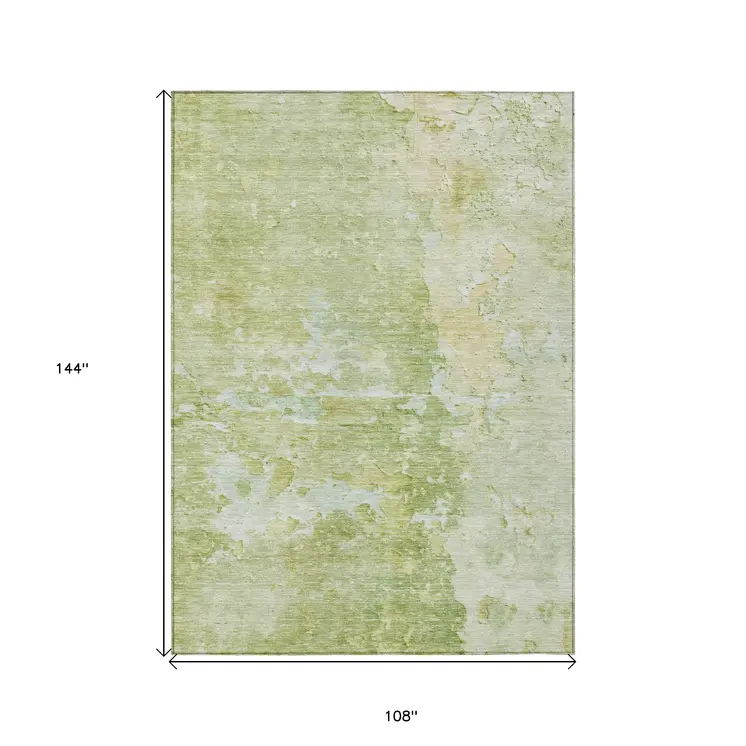 9' X 12' Artichoke Green Abstract Washable Indoor Outdoor Area Rug