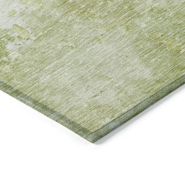 9' X 12' Artichoke Green Abstract Washable Indoor Outdoor Area Rug