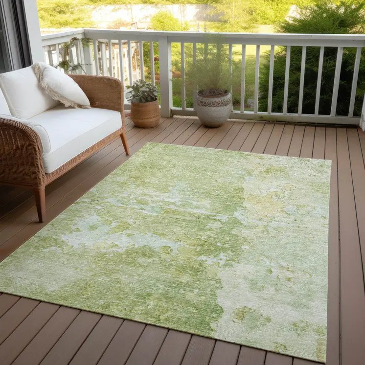 10' X 14' Artichoke Green Abstract Washable Indoor Outdoor Area Rug