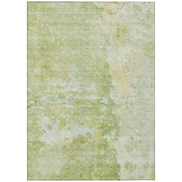 10' X 14' Artichoke Green Abstract Washable Indoor Outdoor Area Rug