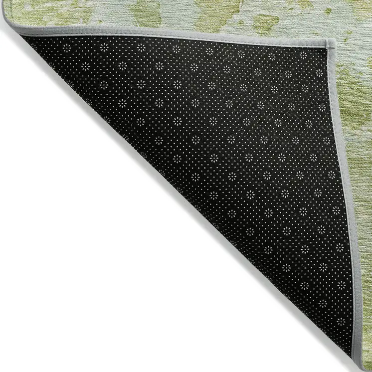 10' X 14' Artichoke Green Abstract Washable Indoor Outdoor Area Rug