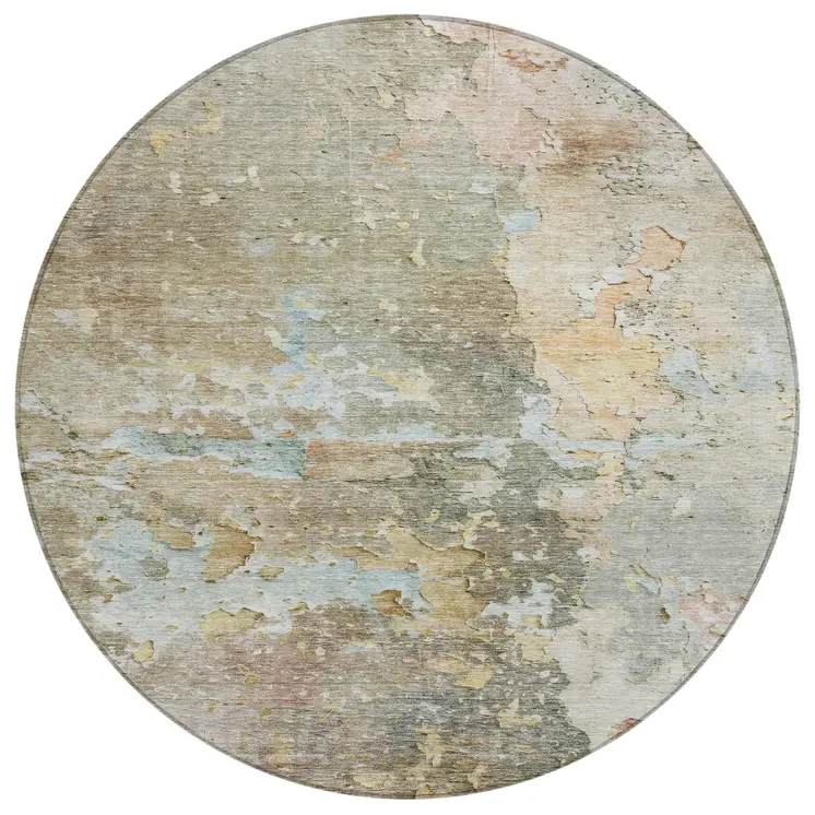 8' Brown Round Abstract Washable Indoor Outdoor Area Rug