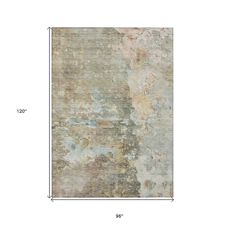 8' X 10' Brown Abstract Washable Indoor Outdoor Area Rug