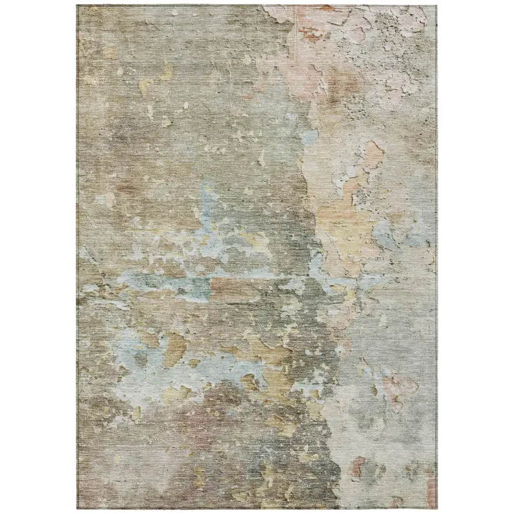 8' X 10' Brown Abstract Washable Indoor Outdoor Area Rug