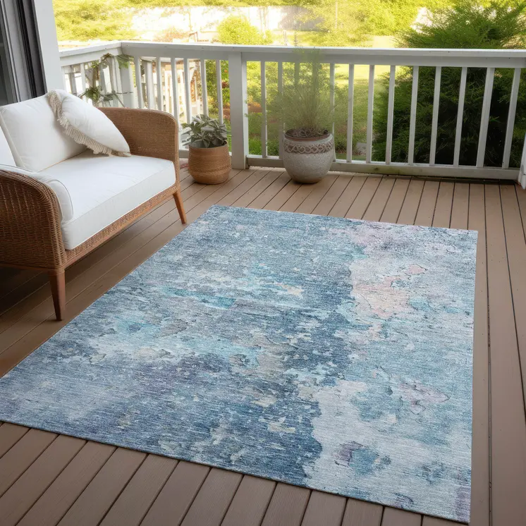 3' X 5' Blue Abstract Washable Indoor Outdoor Area Rug
