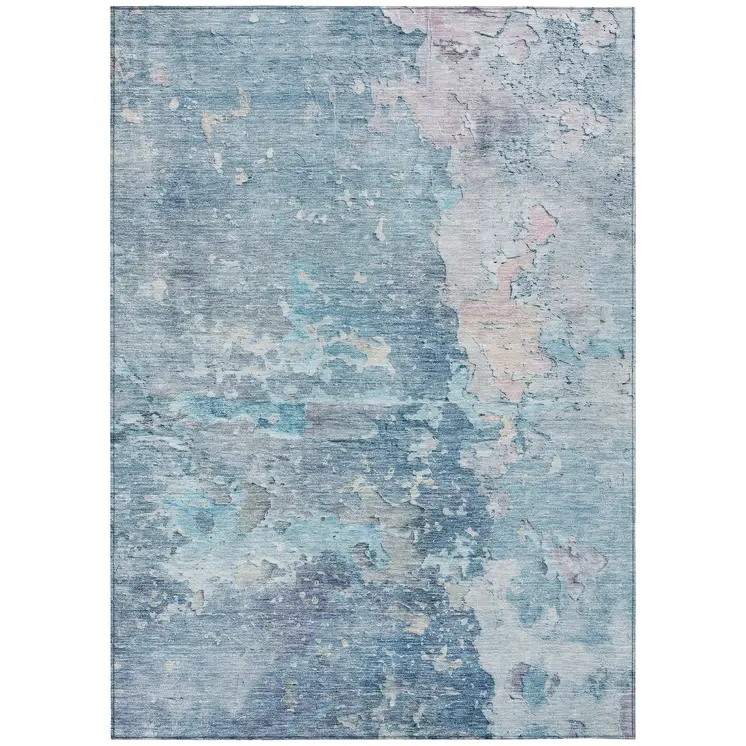3' X 5' Blue Abstract Washable Indoor Outdoor Area Rug