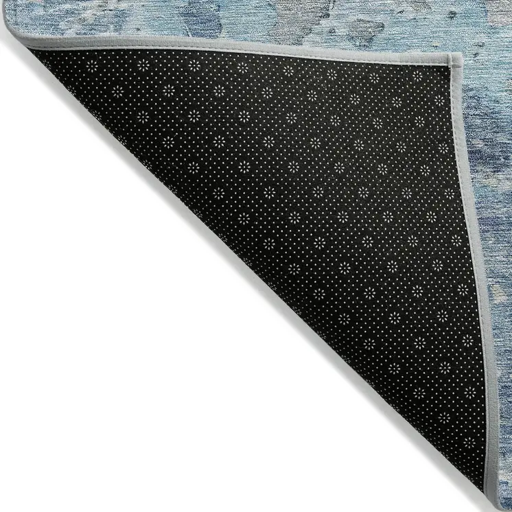 3' X 5' Blue Abstract Washable Indoor Outdoor Area Rug