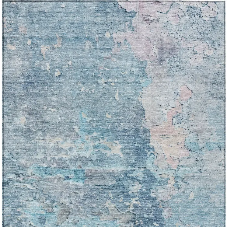 3' X 5' Blue Abstract Washable Indoor Outdoor Area Rug