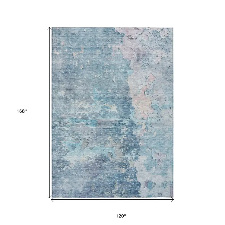 10' X 14' Blue Abstract Washable Indoor Outdoor Area Rug