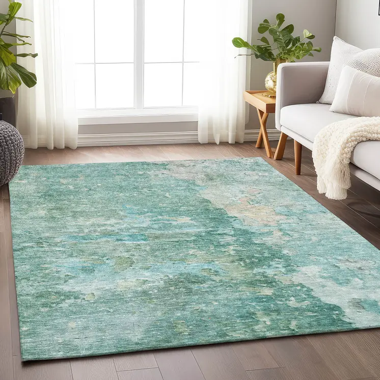 3' X 5' Emerald Abstract Washable Indoor Outdoor Area Rug