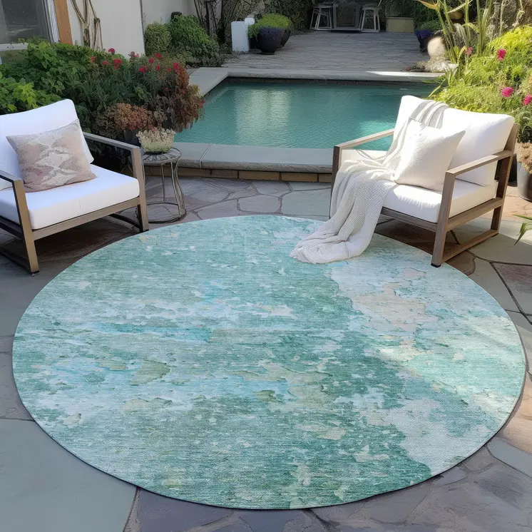 8' Emerald Round Abstract Washable Indoor Outdoor Area Rug