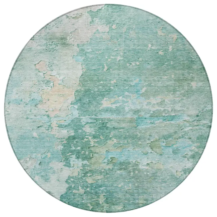 8' Emerald Round Abstract Washable Indoor Outdoor Area Rug