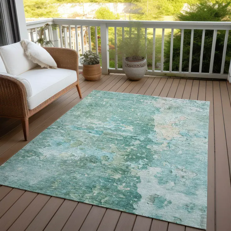 8' X 10' Emerald Abstract Washable Indoor Outdoor Area Rug