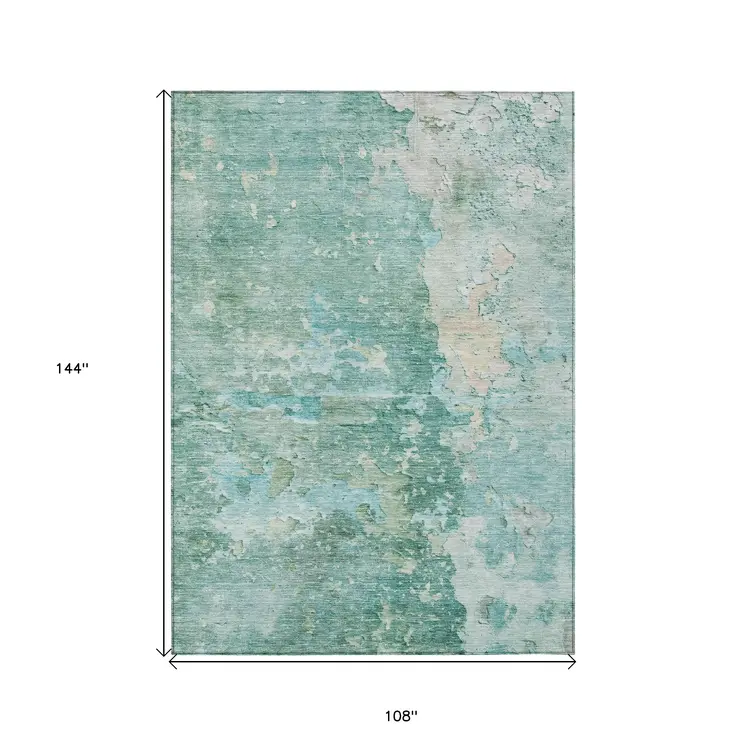 9' X 12' Emerald Abstract Washable Indoor Outdoor Area Rug