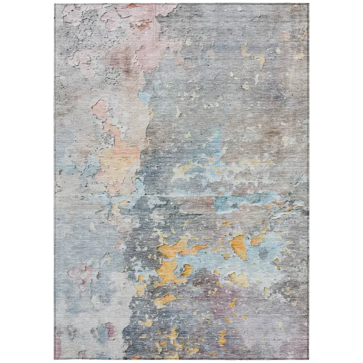5' X 8' Granite Gray Abstract Washable Indoor Outdoor Area Rug