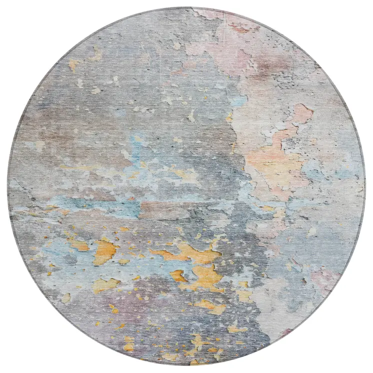8' Granite Gray Round Abstract Washable Indoor Outdoor Area Rug