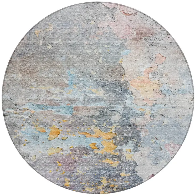 8' Granite Gray Round Abstract Washable Indoor Outdoor Area Rug