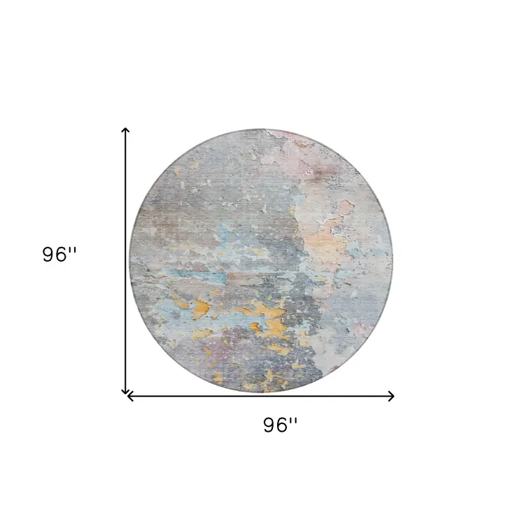8' Granite Gray Round Abstract Washable Indoor Outdoor Area Rug
