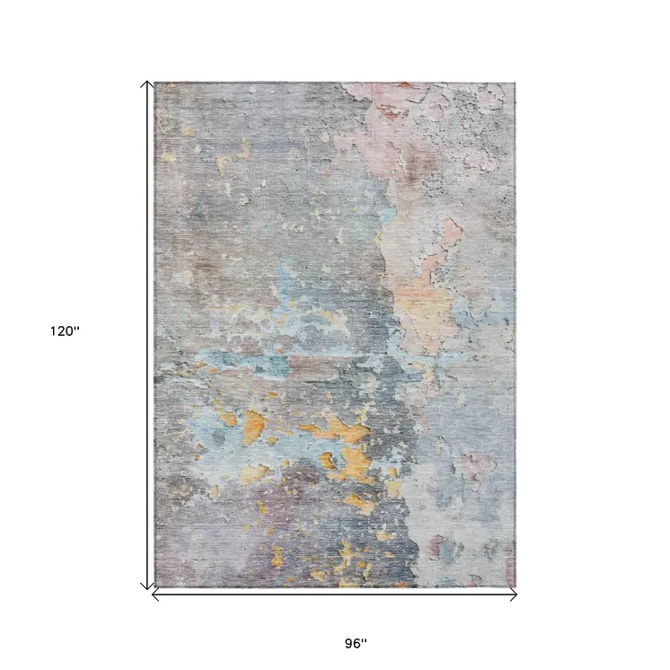 8' X 10' Granite Gray Abstract Washable Indoor Outdoor Area Rug