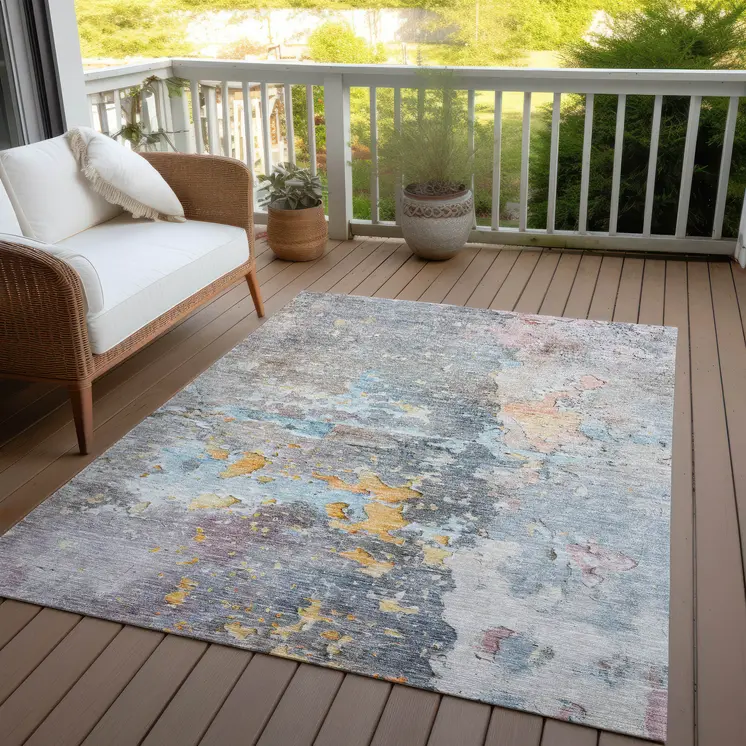 8' X 10' Granite Gray Abstract Washable Indoor Outdoor Area Rug