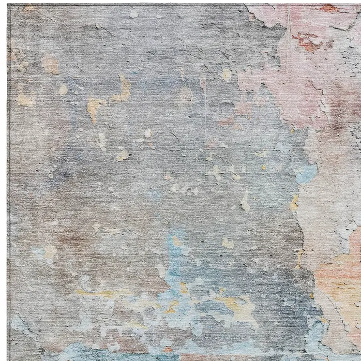 9' X 12' Granite Gray Abstract Washable Indoor Outdoor Area Rug