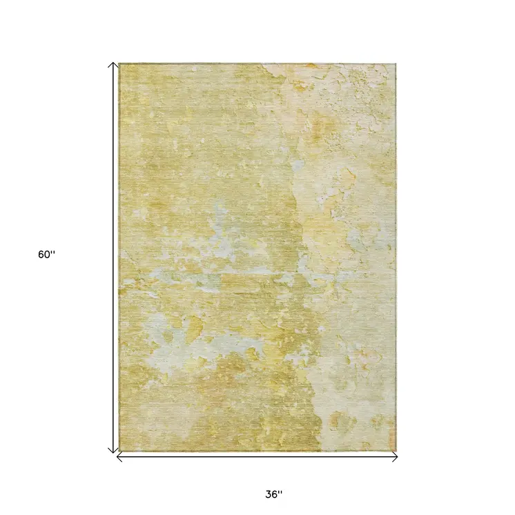 3' X 5' Gold Abstract Washable Indoor Outdoor Area Rug