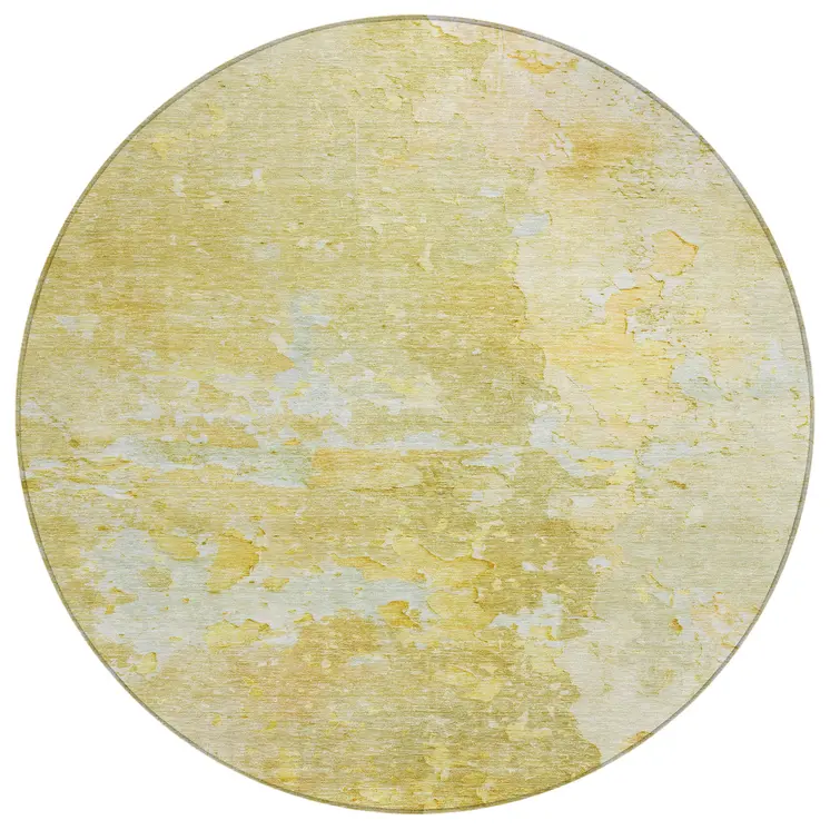 8' Gold Round Abstract Washable Indoor Outdoor Area Rug