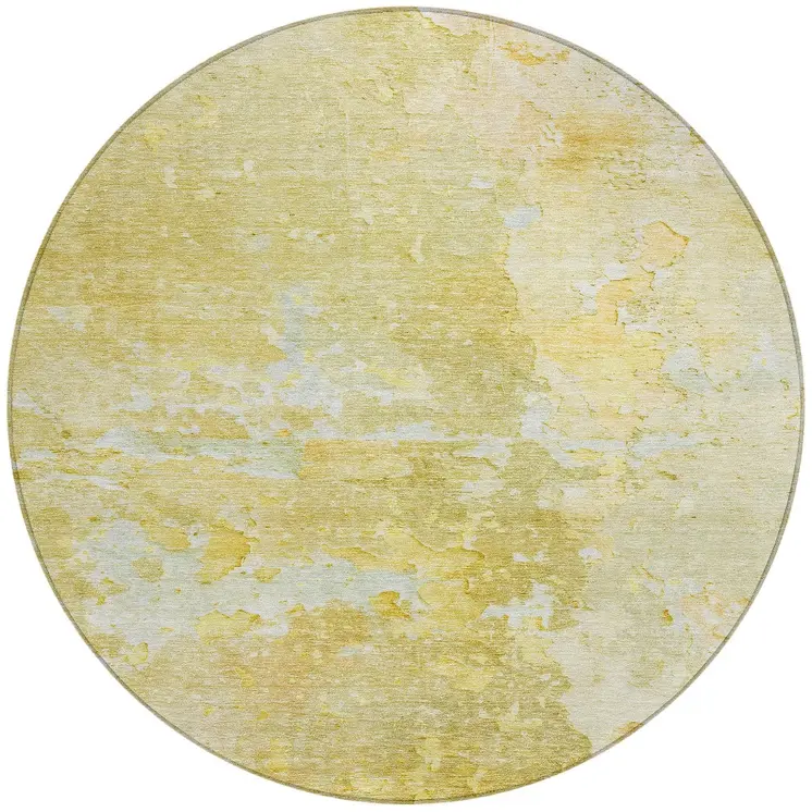 8' Gold Round Abstract Washable Indoor Outdoor Area Rug