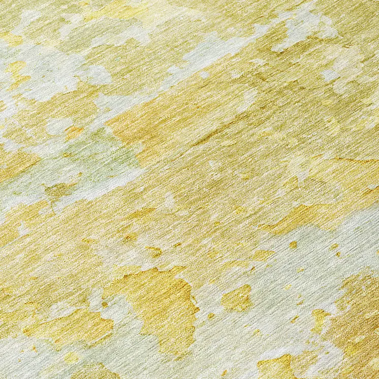 8' Gold Round Abstract Washable Indoor Outdoor Area Rug