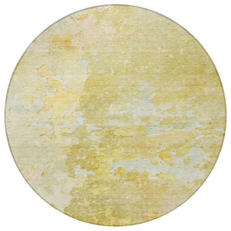 8' Gold Round Abstract Washable Indoor Outdoor Area Rug