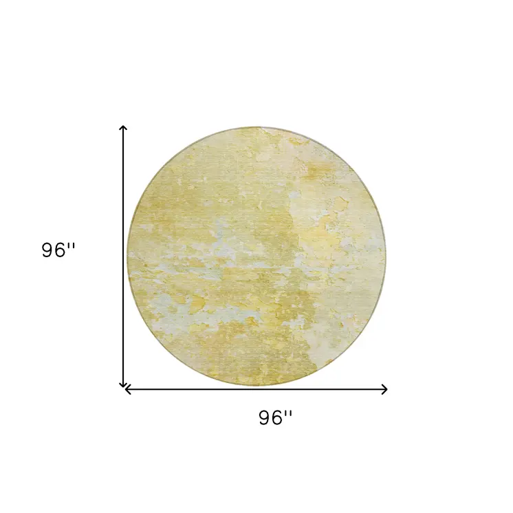 8' Gold Round Abstract Washable Indoor Outdoor Area Rug