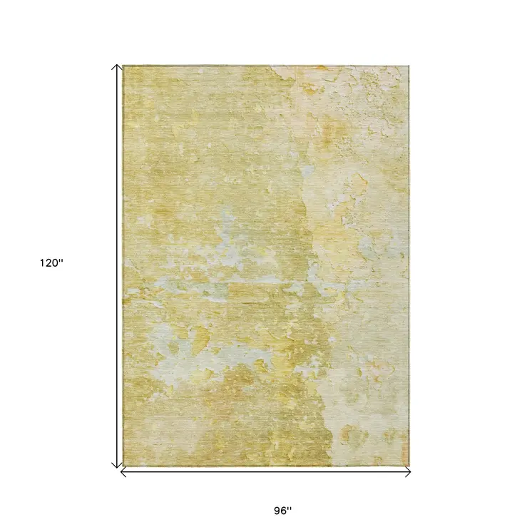 8' X 10' Gold Abstract Washable Indoor Outdoor Area Rug