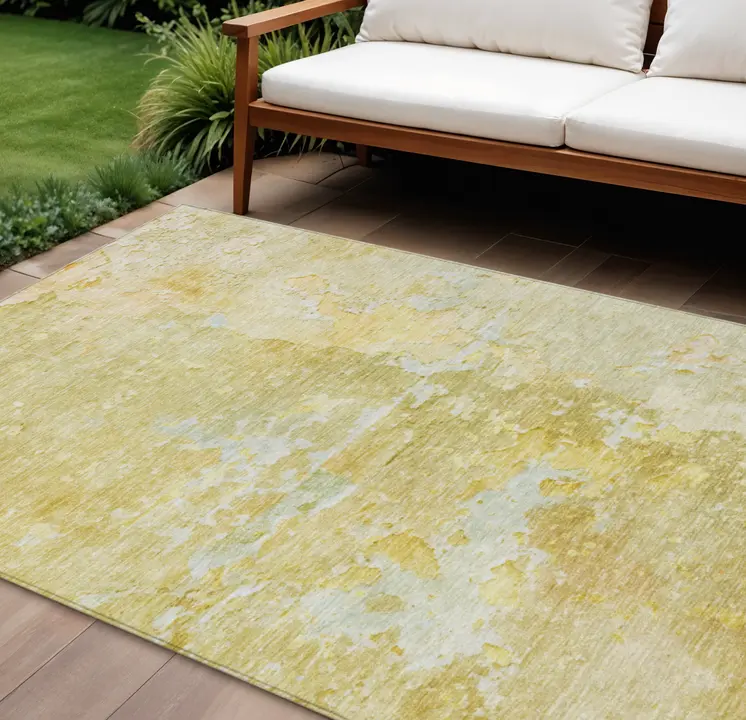 8' X 10' Gold Abstract Washable Indoor Outdoor Area Rug