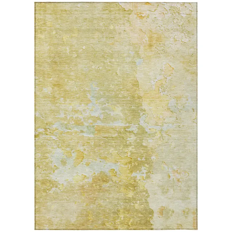8' X 10' Gold Abstract Washable Indoor Outdoor Area Rug