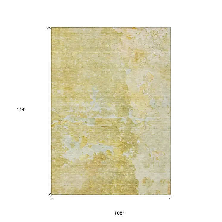 9' X 12' Gold Abstract Washable Indoor Outdoor Area Rug